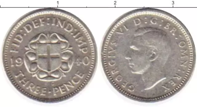 Монета 3 пенса Англии 1940 года Серебро Георг VI