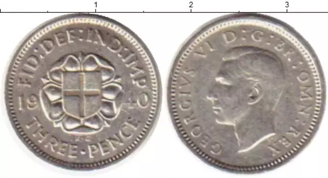 Монета 3 пенса Англии 1940 года Серебро Георг VI