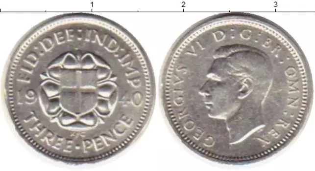 Монета 3 пенса Англии 1940 года Серебро Георг VI