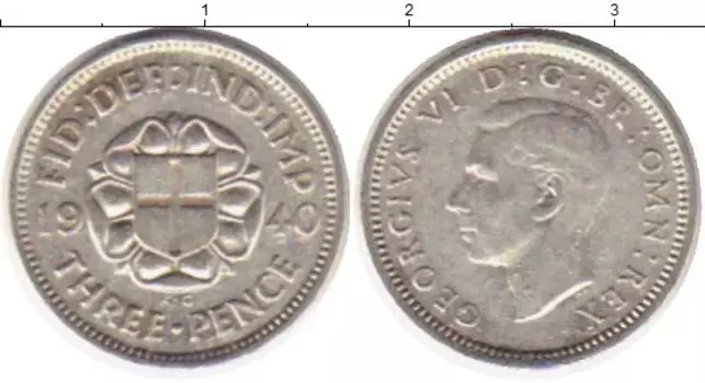 Монета 3 пенса Англии 1940 года Серебро Георг VI