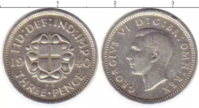 Монета 3 пенса Англии 1940 года Серебро Георг VI