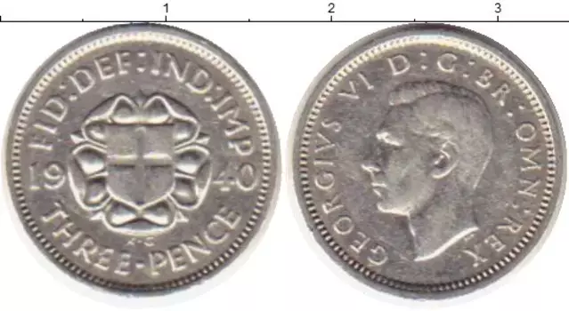 Монета 3 пенса Англии 1940 года Серебро Георг VI