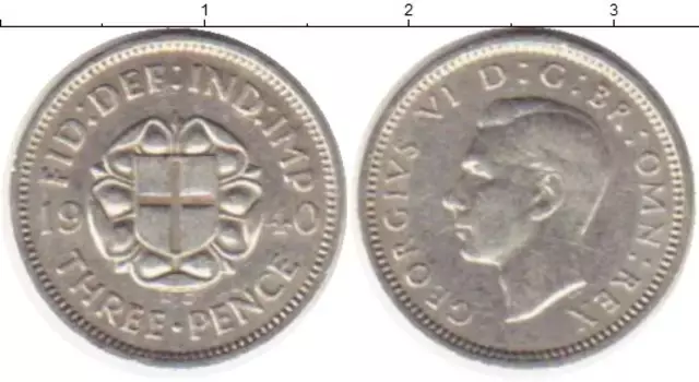 Монета 3 пенса Англии 1940 года Серебро Георг VI