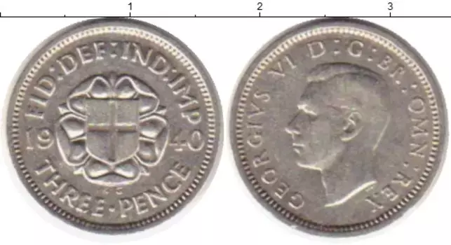 Монета 3 пенса Англии 1940 года Серебро Георг VI