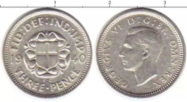 Монета 3 пенса Англии 1940 года Серебро Георг VI