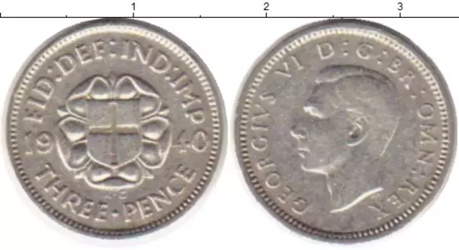 Монета 3 пенса Англии 1940 года Серебро Георг VI