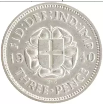 Монета 3 пенса Англии 1940 года Серебро Георг VI