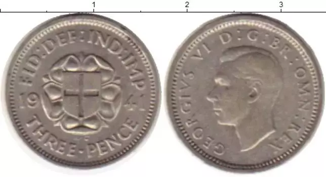 Монета 3 пенса Англии 1941 года Серебро Георг VI