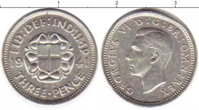 Монета 3 пенса Англии 1941 года Серебро Георг VI