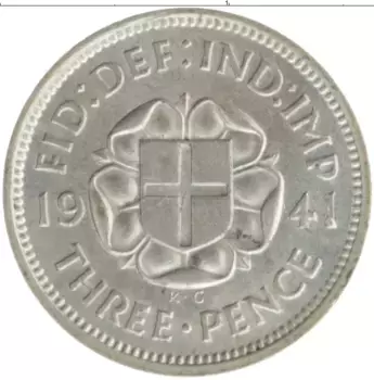 Монета 3 пенса Англии 1941 года Серебро Георг VI