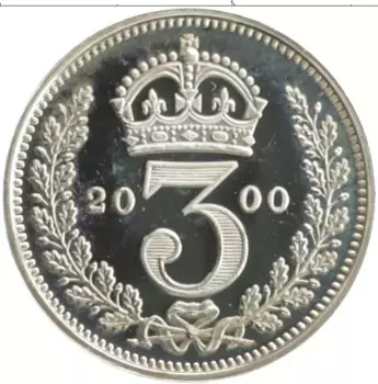 Монета 3 пенса Англии 2000 года Серебро Елизавета II