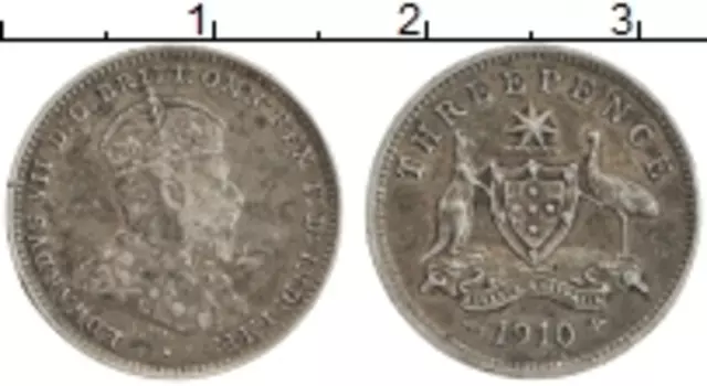 Монета 3 пенса Австралии 1910 года Серебро Эдуард VII
