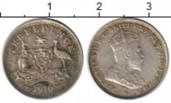 Монета 3 пенса Австралии 1910 года Серебро Эдуард VII
