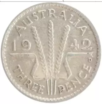 Монета 3 пенса Австралии 1942 года Серебро Георг VI