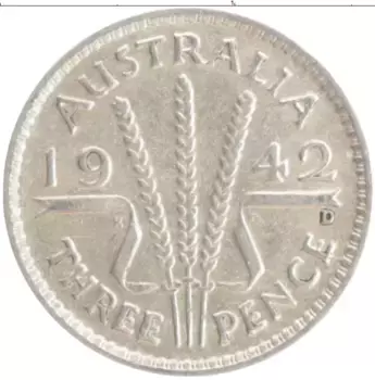 Монета 3 пенса Австралии 1942 года Серебро Георг VI