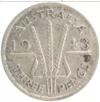 Монета 3 пенса Австралии 1943 года Серебро Георг VI
