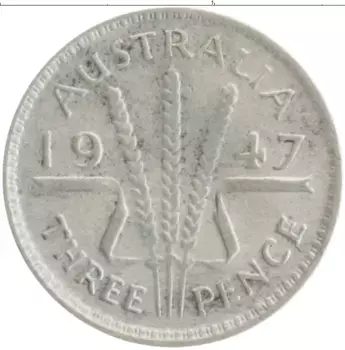 Монета 3 пенса Австралии 1947 года Серебро Георг VI