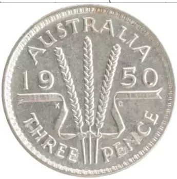Монета 3 пенса Австралии 1950 года Серебро Георг VI