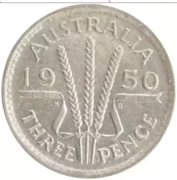 Монета 3 пенса Австралии 1950 года Серебро Георг VI