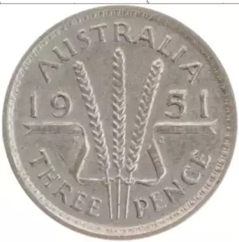 Монета 3 пенса Австралии 1951 года Серебро Георг VI