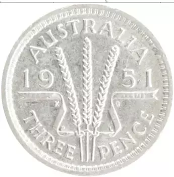 Монета 3 пенса Австралии 1951 года Серебро Георг VI