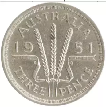 Монета 3 пенса Австралии 1951 года Серебро Георг VI
