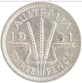 Монета 3 пенса Австралии 1951 года Серебро Георг VI