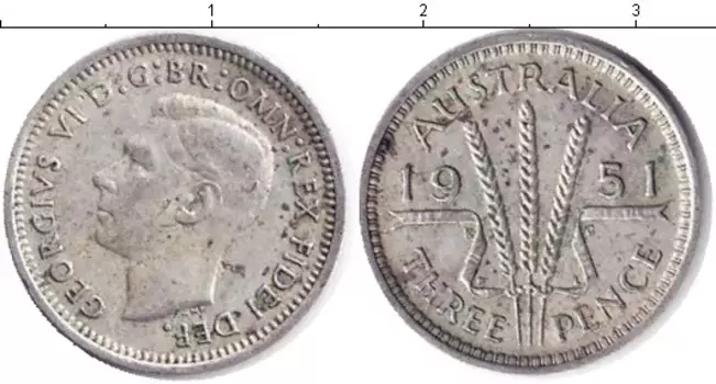 Монета 3 пенса Австралии 1951 года Серебро Георг VI