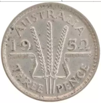 Монета 3 пенса Австралии 1952 года Серебро Георг VI