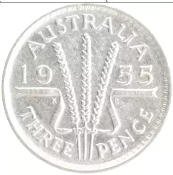 Монета 3 пенса Австралии 1955 года Серебро Елизавета II