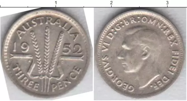 Монета 3 пенса Австралии Серебро Георг VI