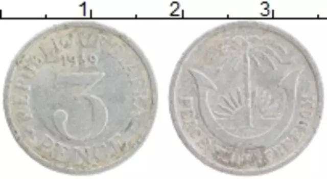 Монета 3 пенса Биафры 1969 года Алюминий