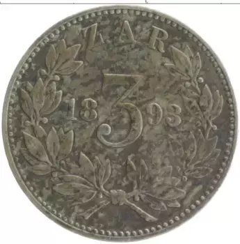 Монета 3 пенса Южно Африканской Республики 1893 года Серебро Пауль Крюгер