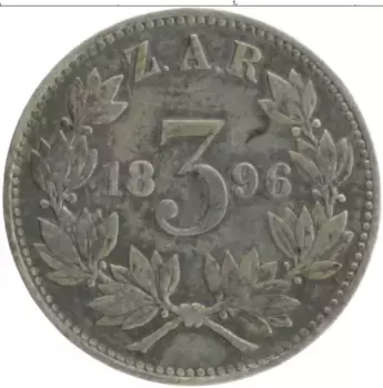Монета 3 пенса Южно Африканской Республики 1896 года Серебро Пауль Крюгер
