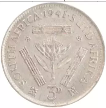 Монета 3 пенса Южно Африканской Республики 1941 года Серебро Георг VI