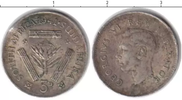 Монета 3 пенса Южно Африканской Республики 1941 года Серебро Георг VI