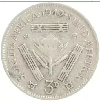 Монета 3 пенса Южно Африканской Республики 1942 года Серебро Георг VI