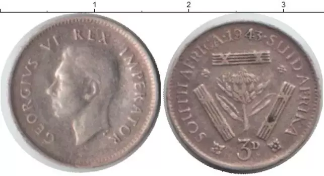 Монета 3 пенса Южно Африканской Республики 1943 года Серебро Георг VI