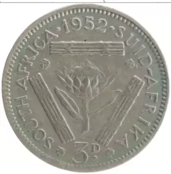 Монета 3 пенса Южно Африканской Республики 1952 года Серебро Георг VI