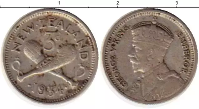 Монета 3 пенса Новой Зеландии 1934 года Серебро Георг V