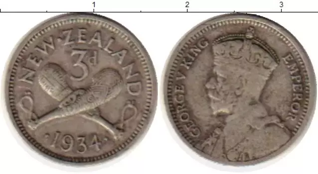 Монета 3 пенса Новой Зеландии 1934 года Серебро Георг V