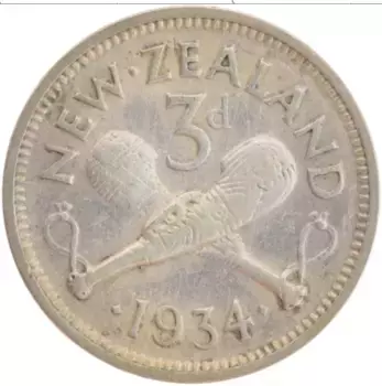 Монета 3 пенса Новой Зеландии 1934 года Серебро Георг V