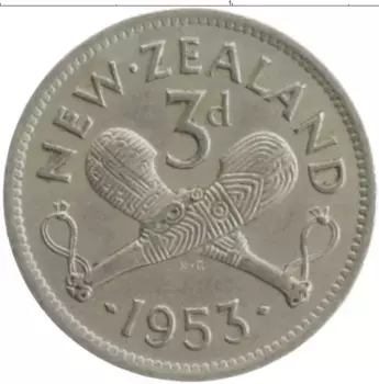 Монета 3 пенса Новой Зеландии 1953 года Медно-никель Елизавета II