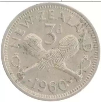 Монета 3 пенса Новой Зеландии 1960 года Медно-никель Елизавета II