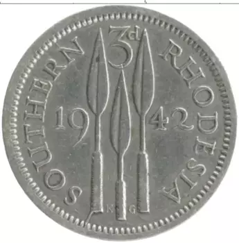 Монета 3 пенса Родезии 1942 года Серебро Георг VI