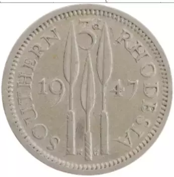 Монета 3 пенса Родезии 1947 года Медно-никель Георг VI