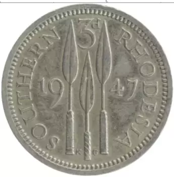 Монета 3 пенса Родезии 1947 года Медно-никель Георг VI