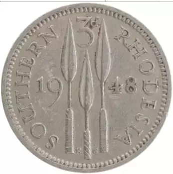 Монета 3 пенса Родезии 1948 года Медно-никель Георг VI