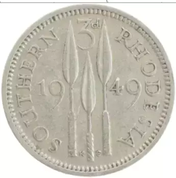 Монета 3 пенса Родезии 1949 года Медно-никель Георг VI