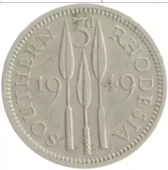 Монета 3 пенса Родезии 1949 года Медно-никель Георг VI